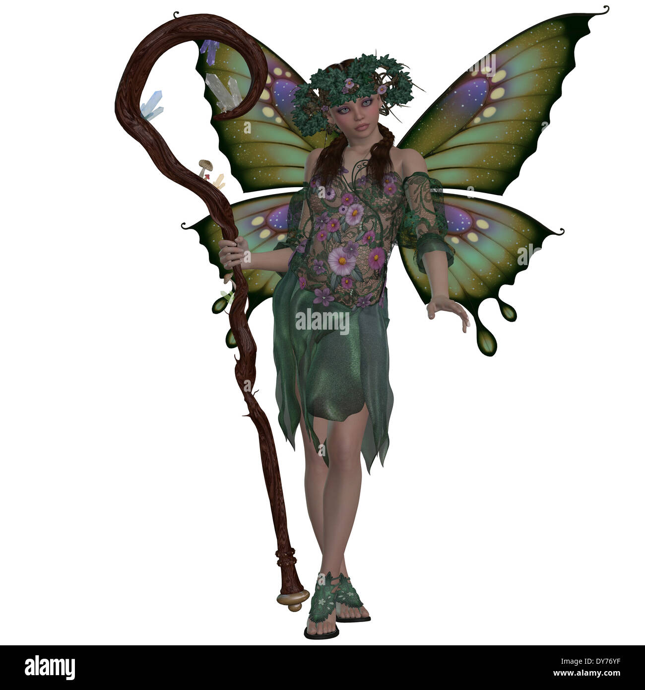 Una Fata è una mitica creatura di folklore e mistero che rappresentano i colori della primavera. Foto Stock