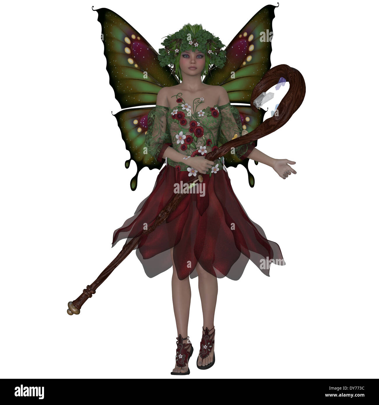 Una Fata è una mitica creatura di folklore e mistero vestito i colori dell'estate. Foto Stock