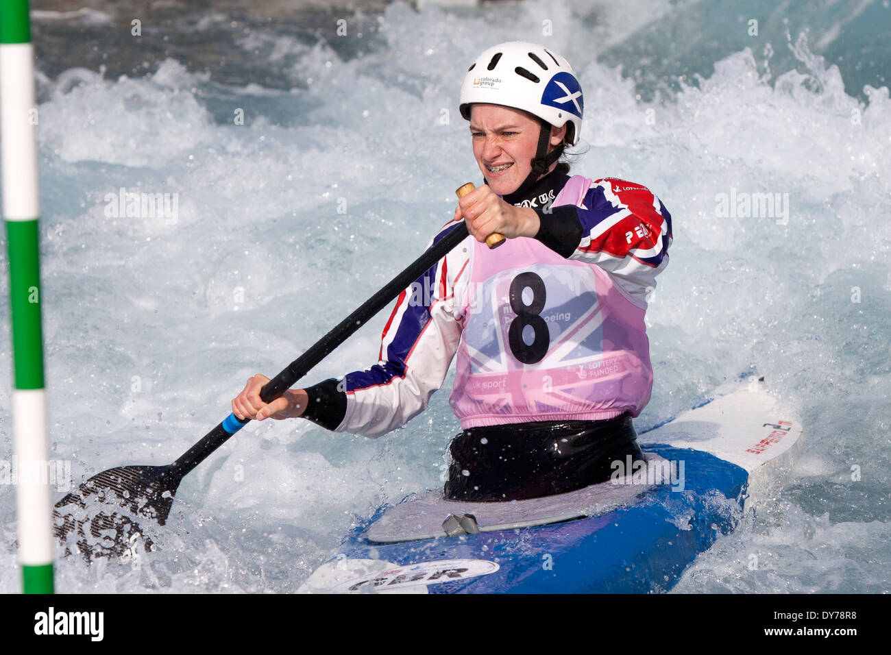 Rachel Houston, Semi-Final C1 donna GB di Canoa Slalom 2014 prove di selezione Lee Valley White Water Centre di Londra, Regno Unito Foto Stock