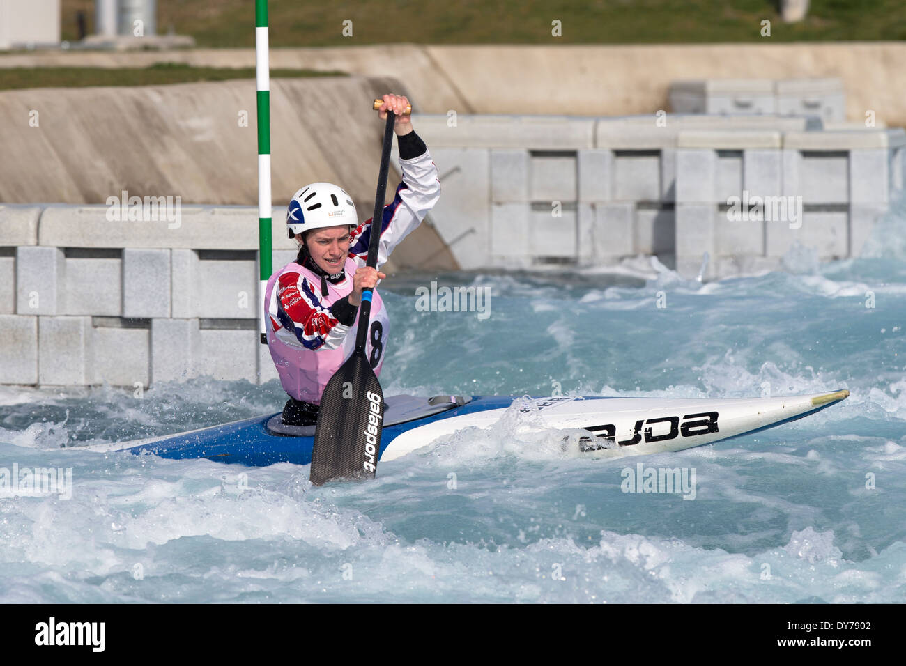 Rachel Houston, Semi-Final C1 donna GB di Canoa Slalom 2014 prove di selezione Lee Valley White Water Centre di Londra, Regno Unito Foto Stock