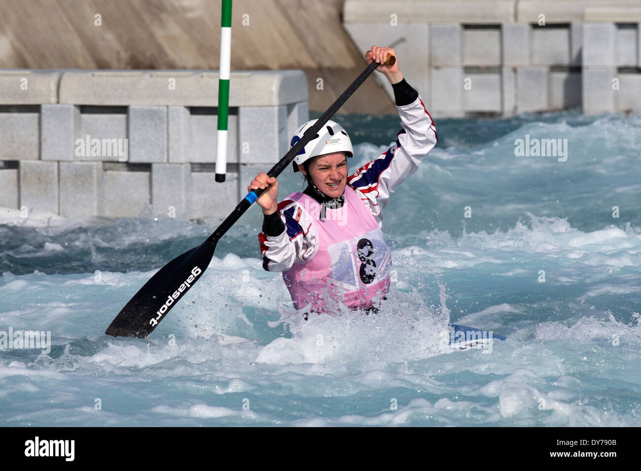 Rachel Houston, Semi-Final C1 donna GB di Canoa Slalom 2014 prove di selezione Lee Valley White Water Centre di Londra, Regno Unito Foto Stock