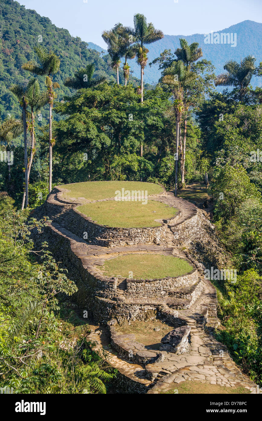 La Ciudad Perdida, o città perduta nella Sierra Nevada de Santa Marta in Colombia Foto Stock