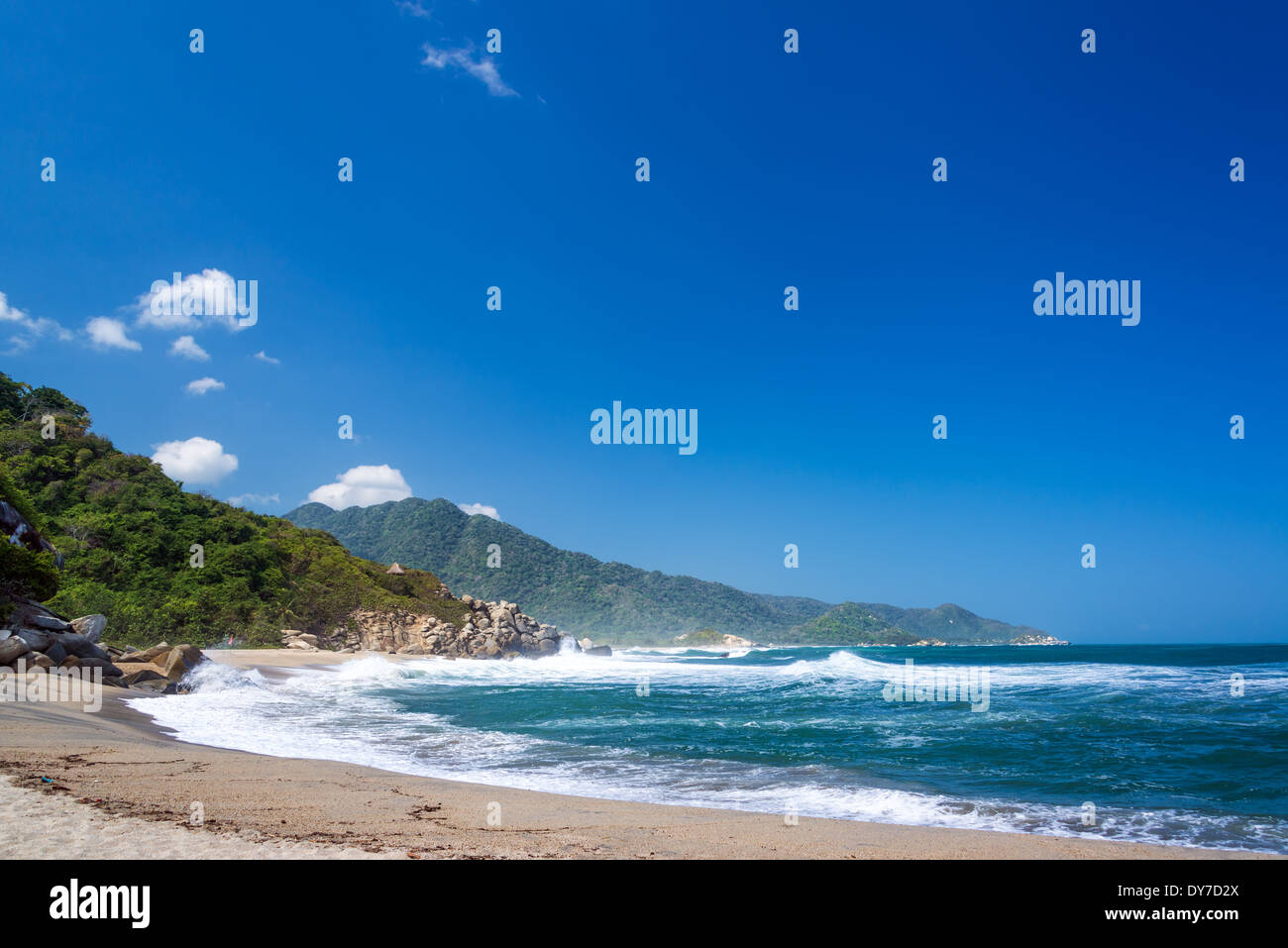 Canaveral beach nel Parco Nazionale Tayrona vicino a Santa Marta, Colombia Foto Stock