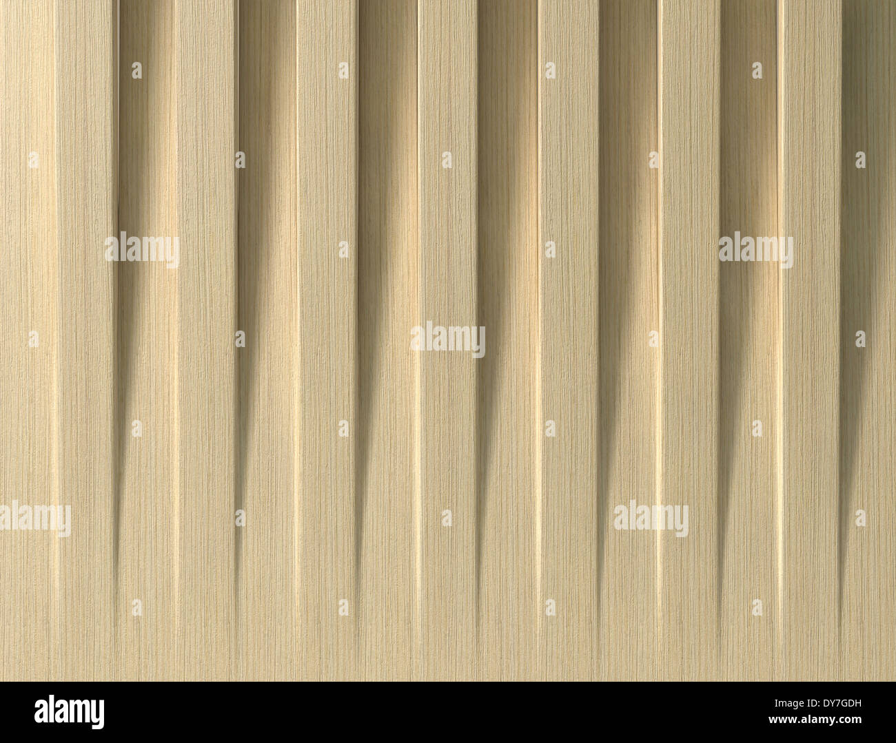 Una serie di betulla legno doghe poste fianco a fianco con ciascun supplente su sollevata per rivelare un modello di ombreggiatura Foto Stock