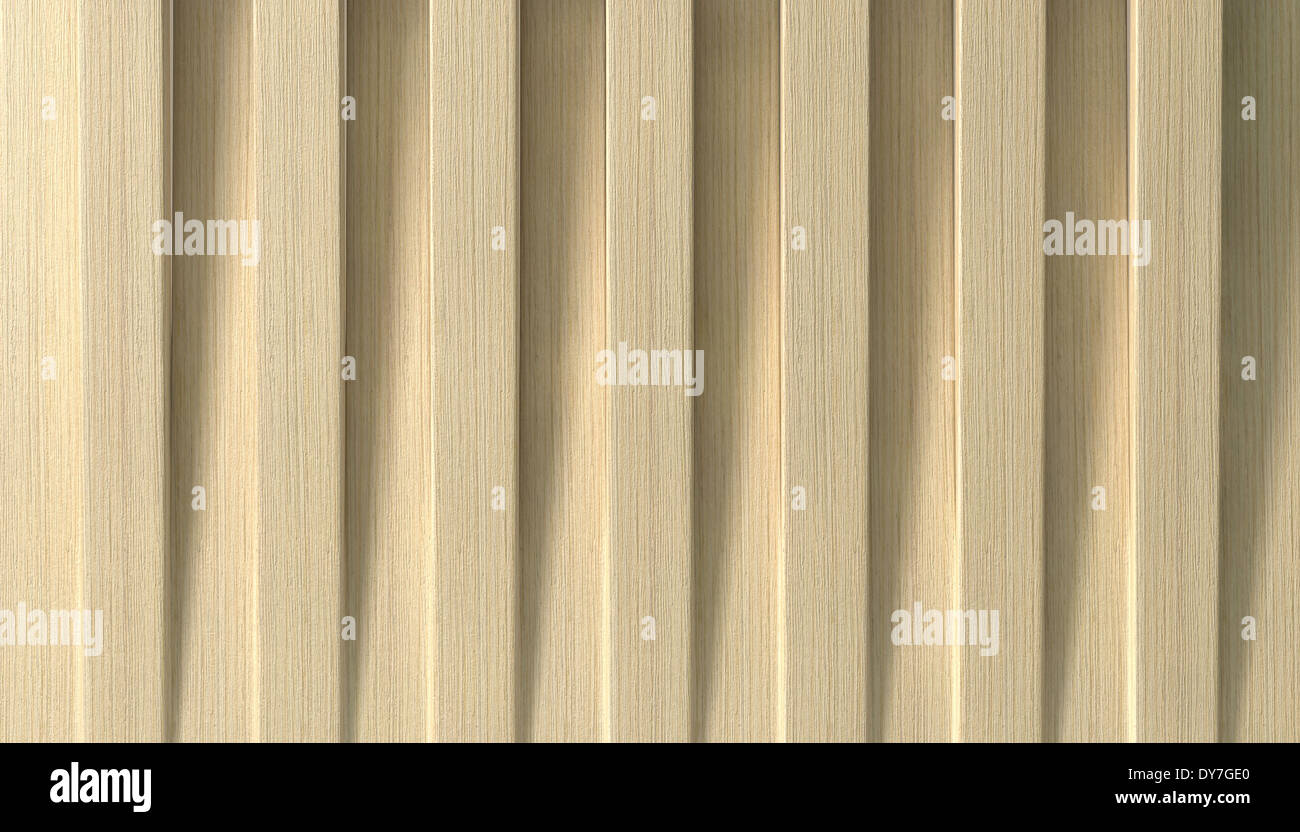 Una serie di betulla legno doghe poste fianco a fianco con ciascun supplente su sollevata per rivelare un modello di ombreggiatura Foto Stock