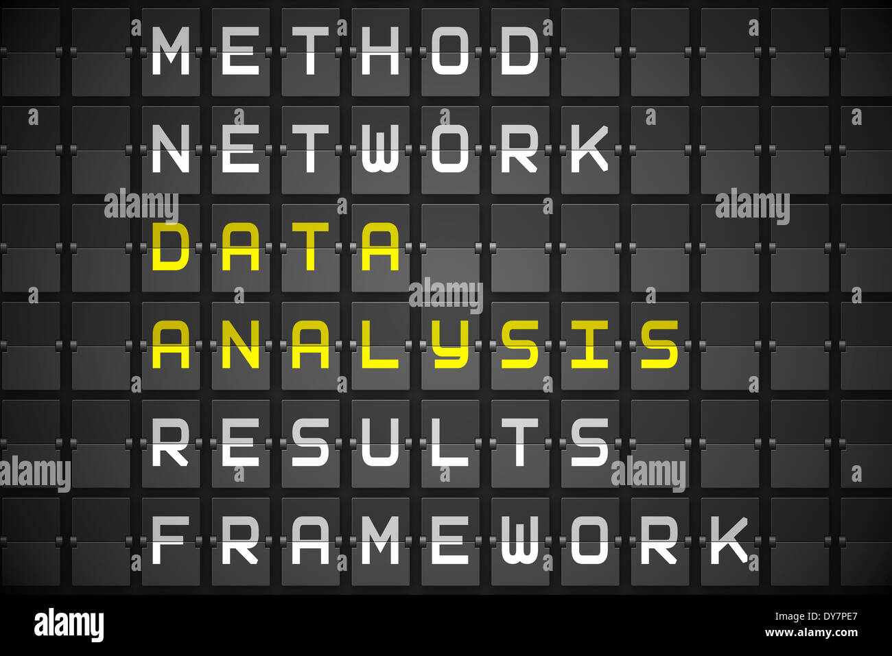 Analisi dei dati di parole alla moda su nero scheda meccanica Foto Stock