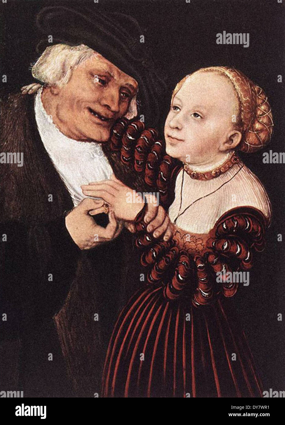 Lucas Cranach il Vecchio uomo vecchio e giovane donna Foto Stock