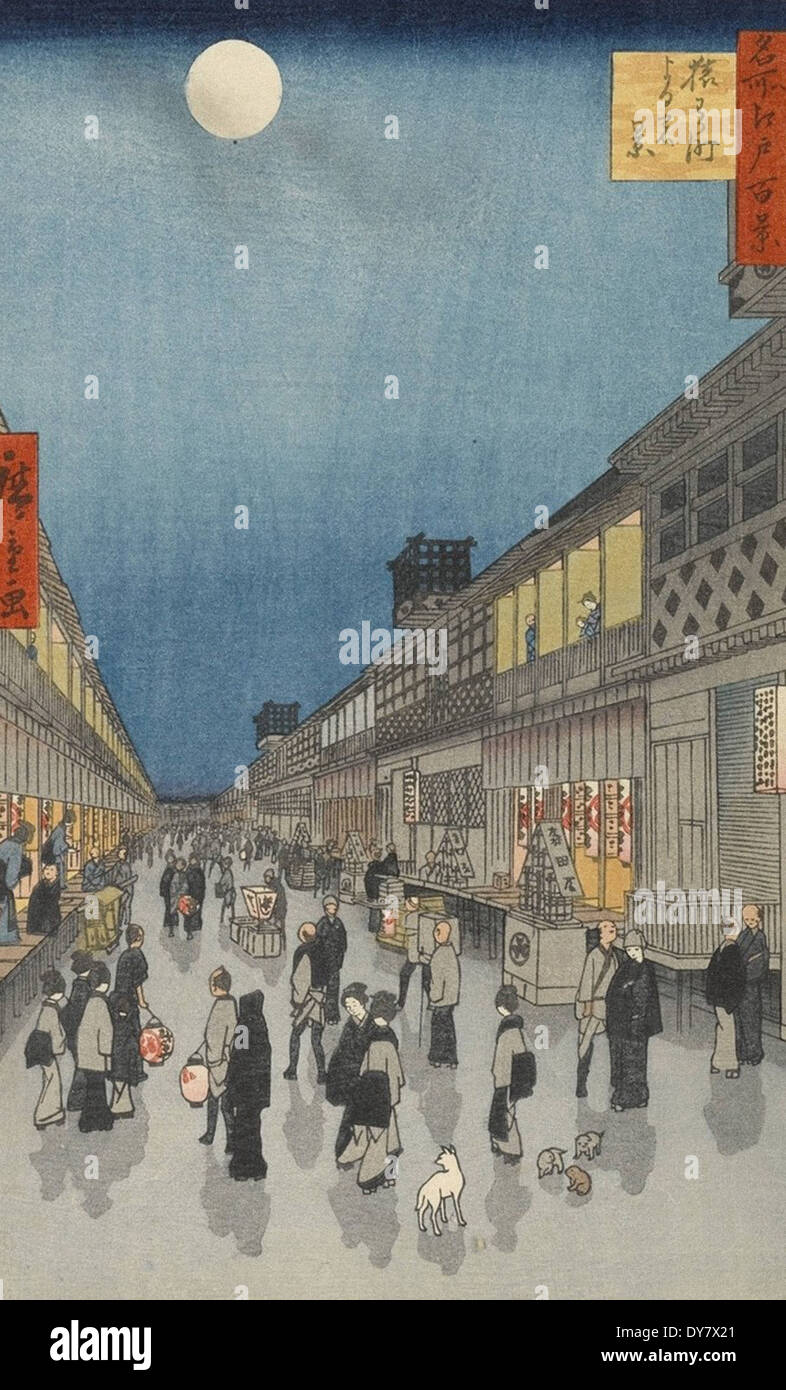 Utagawa Hiroshige Cento famose vedute di Edo - No. 90 vista notturna di Saruwaka-machi (Saruwaka-machi mettervi in nessun Kei) Foto Stock