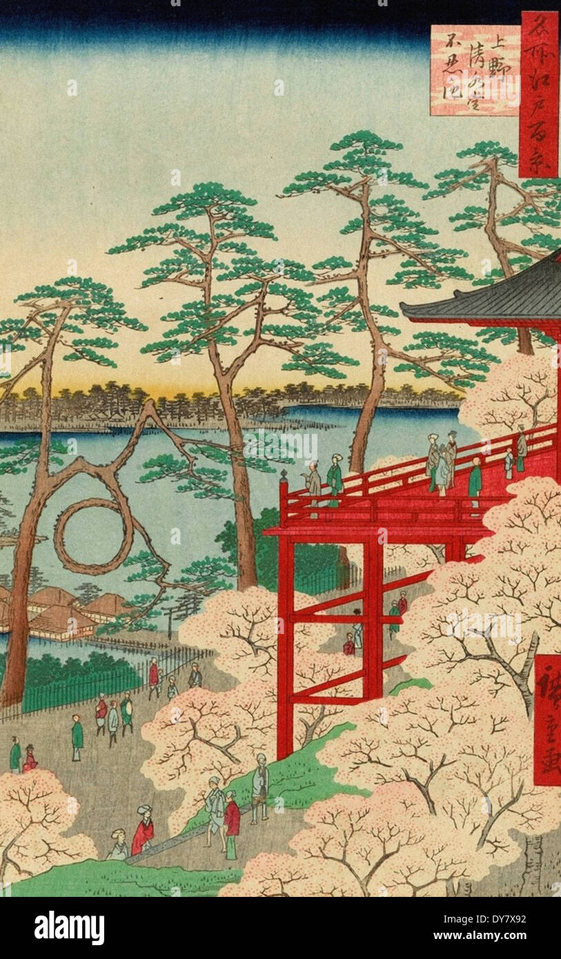 Utagawa Hiroshige Cento famose vedute di Edo - No. 11 Kiyomizu Hall e Shinobazu Pond a Ueno Foto Stock