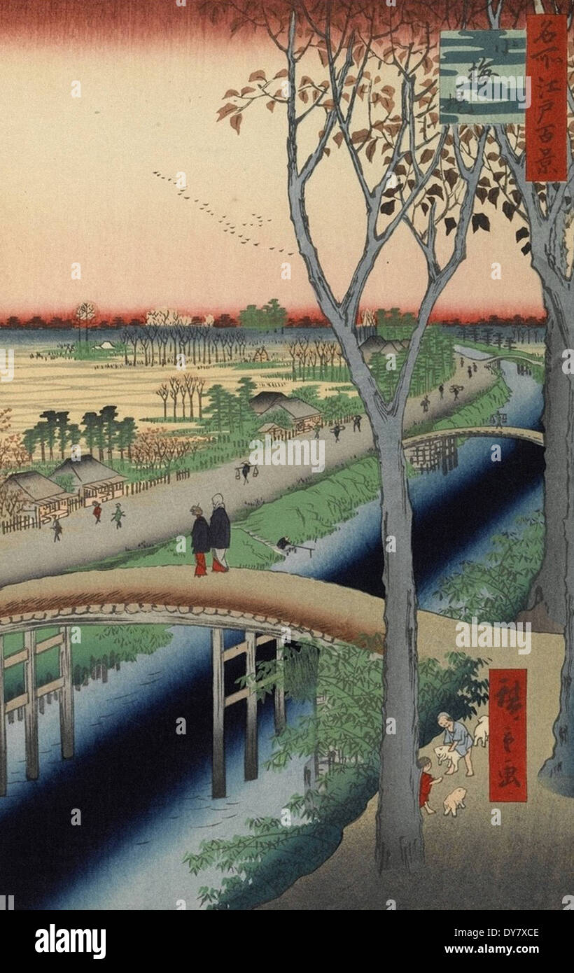 Utagawa Hiroshige Cento famose vedute di Edo - No. 104 Koume Embankment Foto Stock