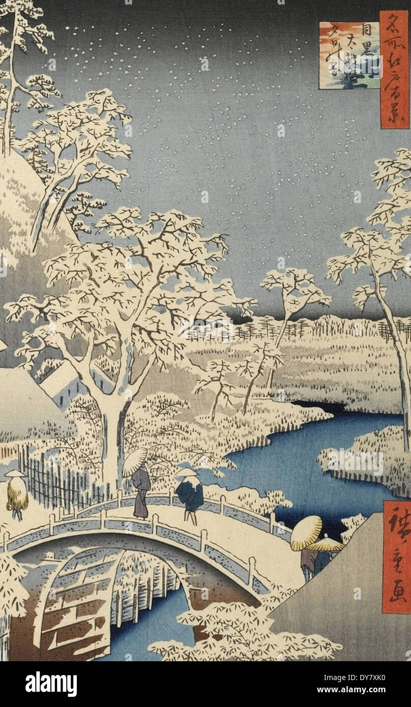 Utagawa Hiroshige Cento famose vedute di Edo - No. 111 Meguro Ponte del tamburo e Sunset Hill Foto Stock