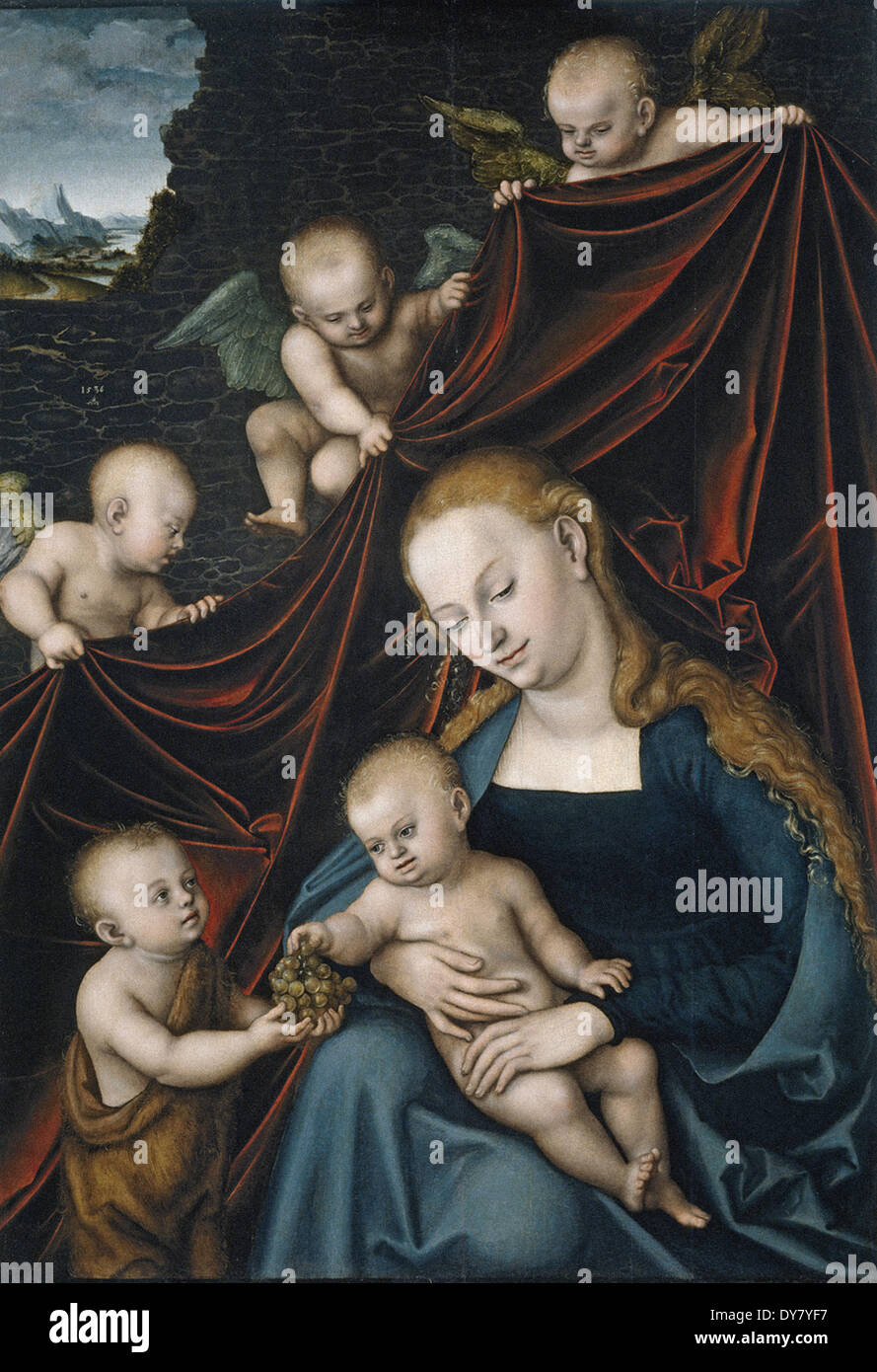 Lucas Cranach la Vergine con il Bambino Gesù, San Giovanni e gli angeli Foto Stock