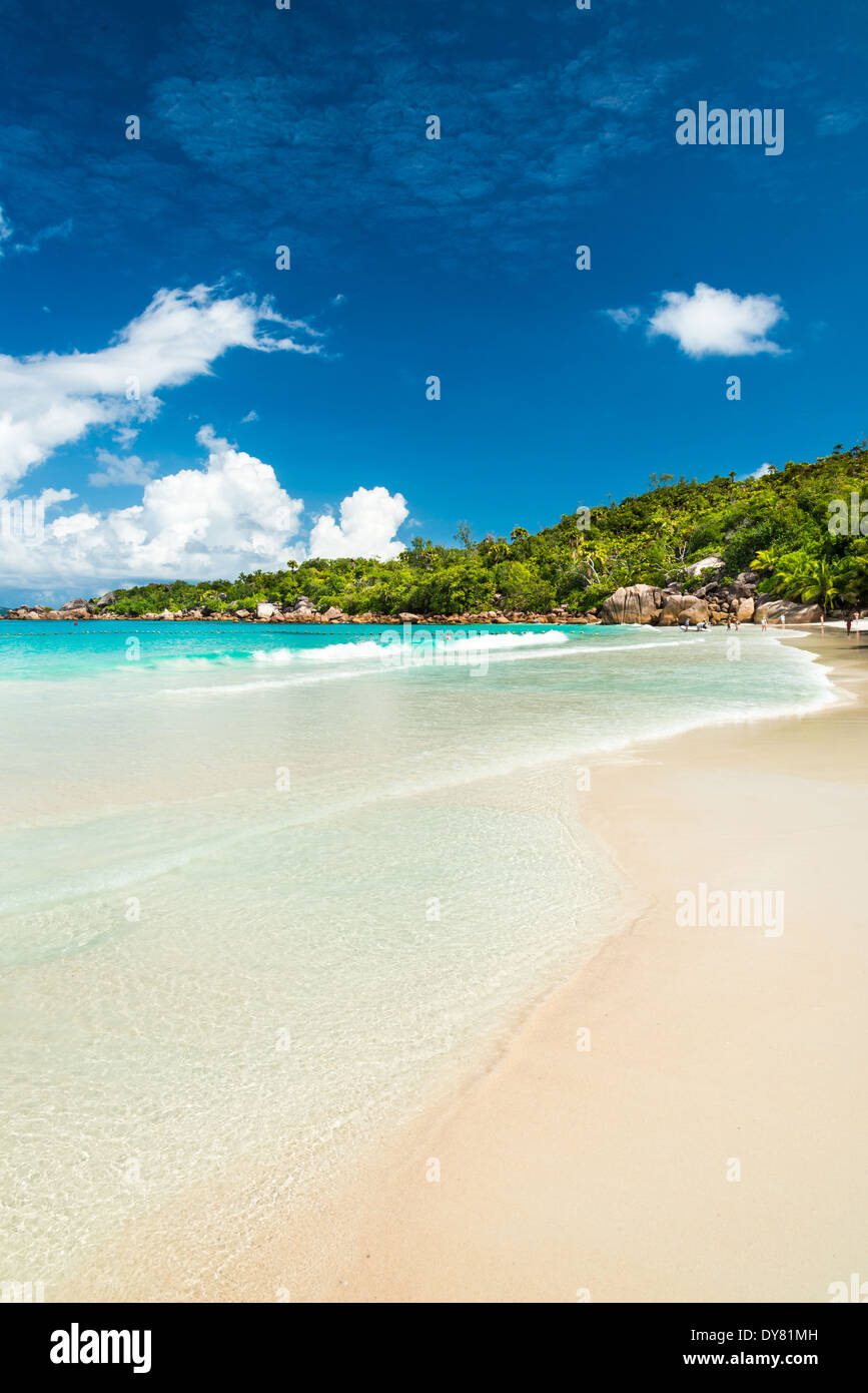 Anse Lazio beach, l'isola di Praslin, Seicelle Foto Stock