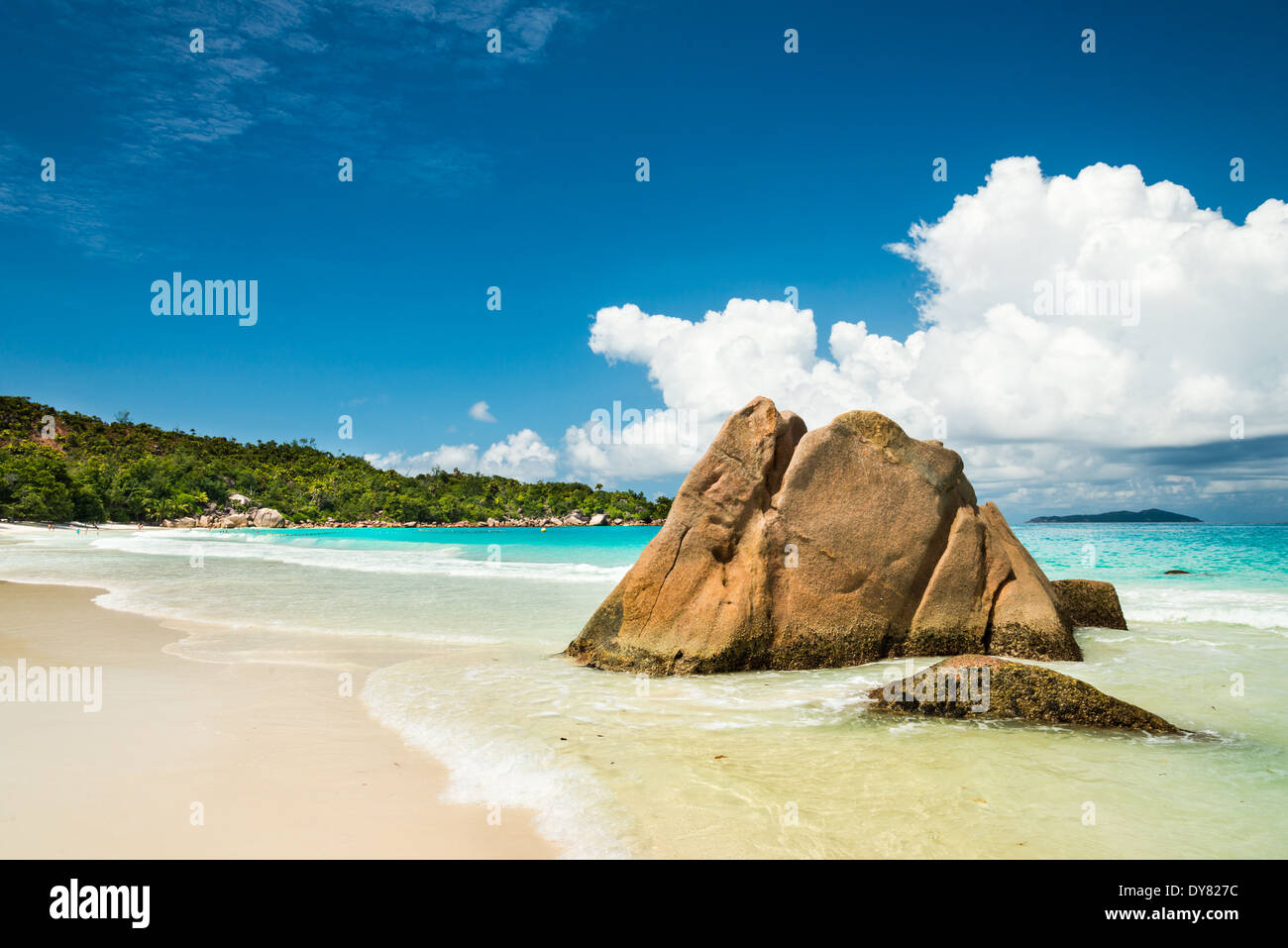 Anse Lazio beach, l'isola di Praslin, Seicelle Foto Stock