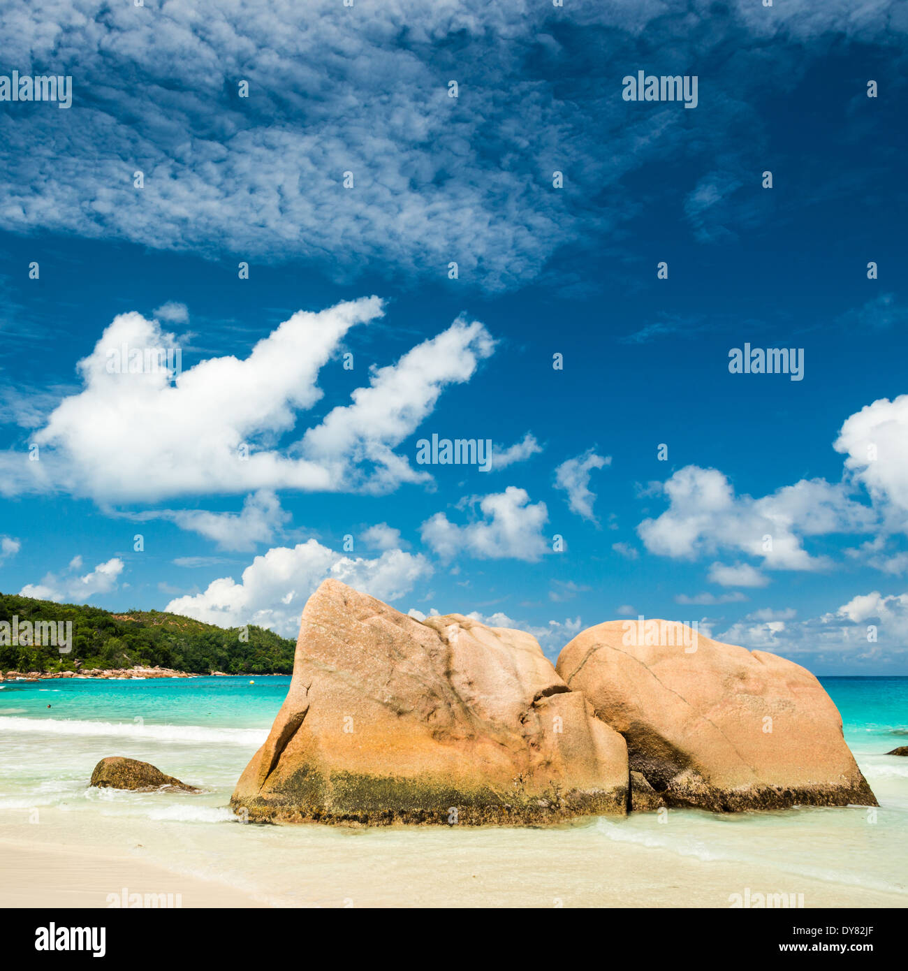 Anse Lazio beach, l'isola di Praslin, Seicelle Foto Stock