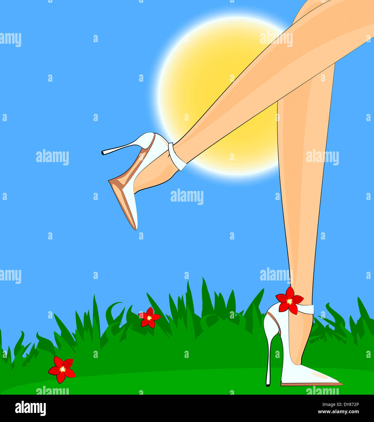 Natura e astratte gambe femmina con fiore rosso Foto Stock