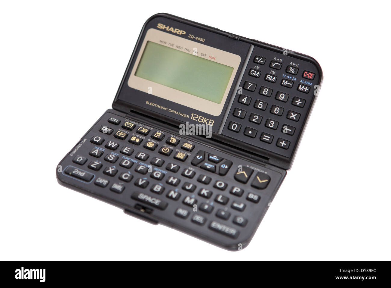 Electronic personal organiser un prodotto degli anni novanta una calcolatrice computer dimensioni con diario rimpiazzato in 2000's dagli smartphone Foto Stock