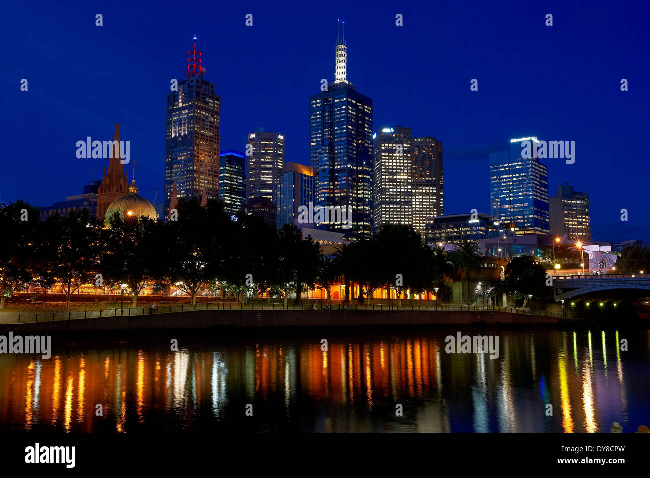 Australia, Melbourne, umore, Victoria, Skyline, acqua di notte Foto Stock
