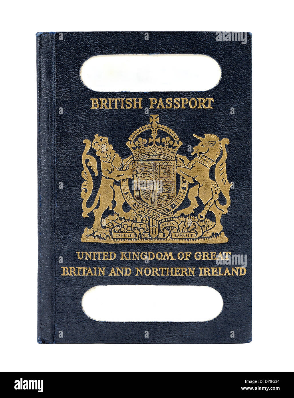 Il vecchio passaporto britannico dal 1952 ,identità rimosse digitalmente Foto Stock