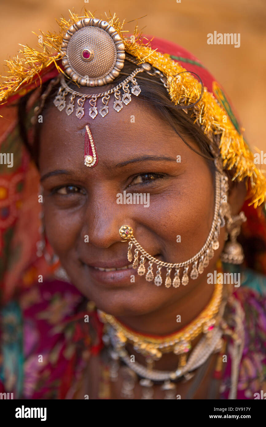 Indian, donna, copricapo, Asia Foto Stock