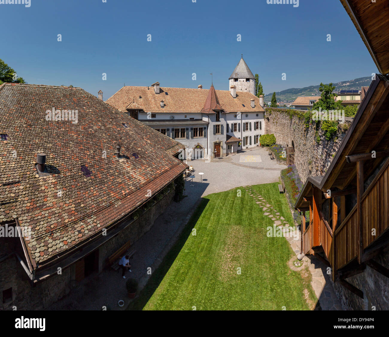 Chateau de la Tour-de-Peilz, castello, estate, La Tour de Peilz, Vaud, Svizzera, Europa Foto Stock