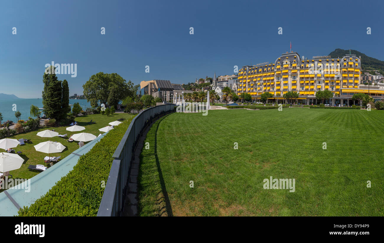 Montreux Palace, città, villaggio, Campo, Prato, estate, lago, Montreux, Vaud, Svizzera, Europa Foto Stock
