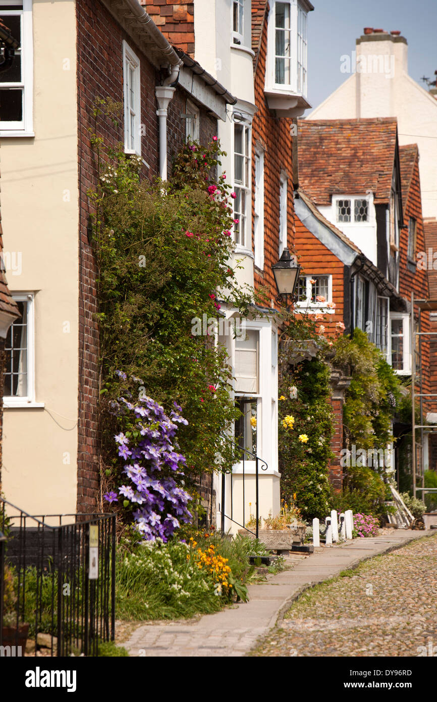 Regno Unito, Inghilterra, East Sussex, segale, Watchbell Street, piccola floreali giardini anteriore Foto Stock