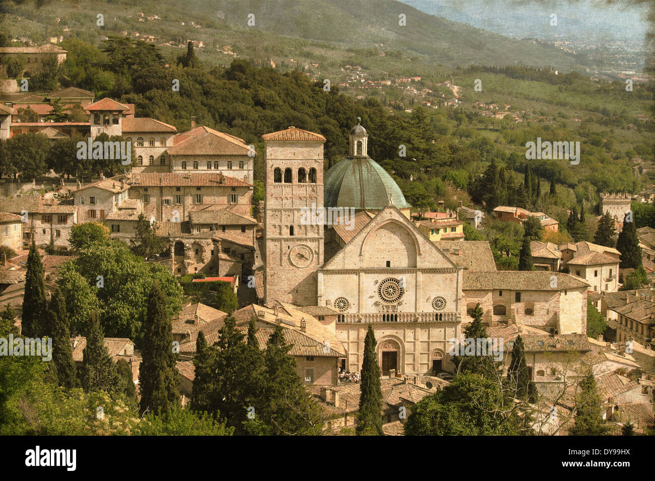 Immagine vintage del San Rufino Duomo di Assisi, Italia Foto Stock