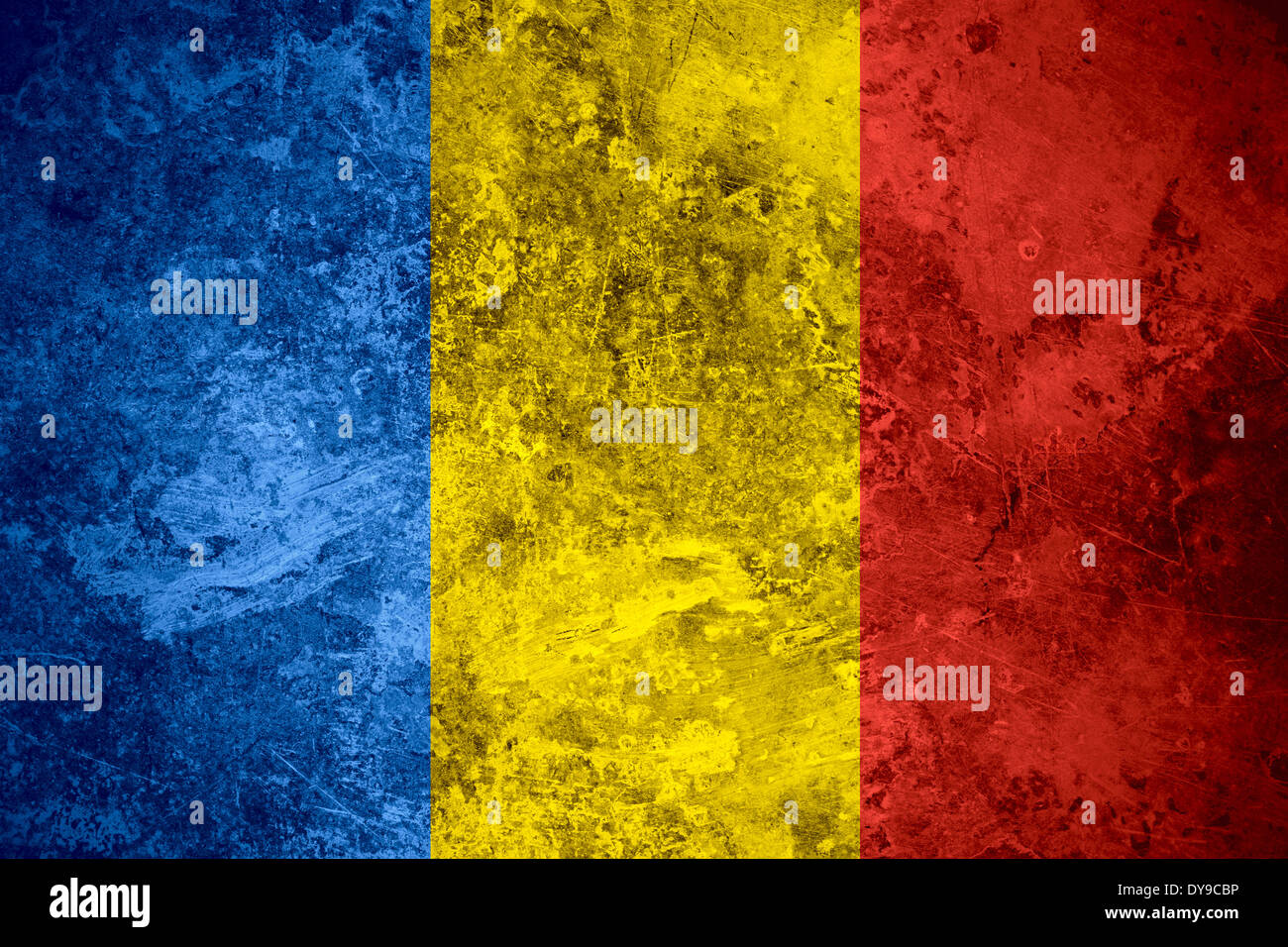 Bandiera della Romania o rumeno banner su vintage texture metallica Foto Stock