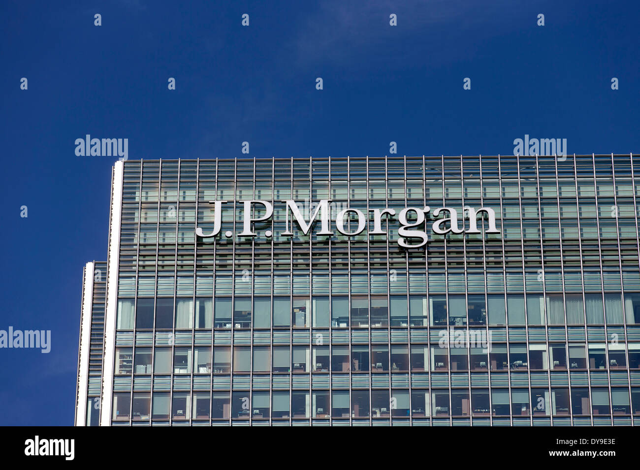 Regno Unito, Londra : Il J P Morgan edificio a Canary Wharf a Londra il 10 aprile, 2014. Foto Stock