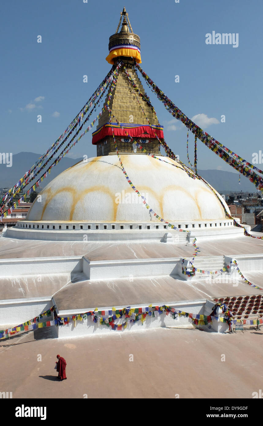 Monaco in Stupa Boudhanath, Kathmandu, Nepal. Foto Stock