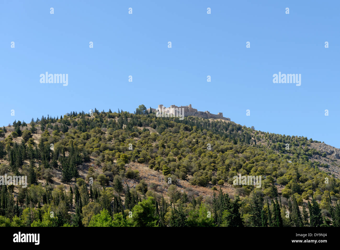 La cittadella Larissa corone hill a ovest Peloponneso Argos Grecia kastro medievale fu costruito dai bizantini Foto Stock