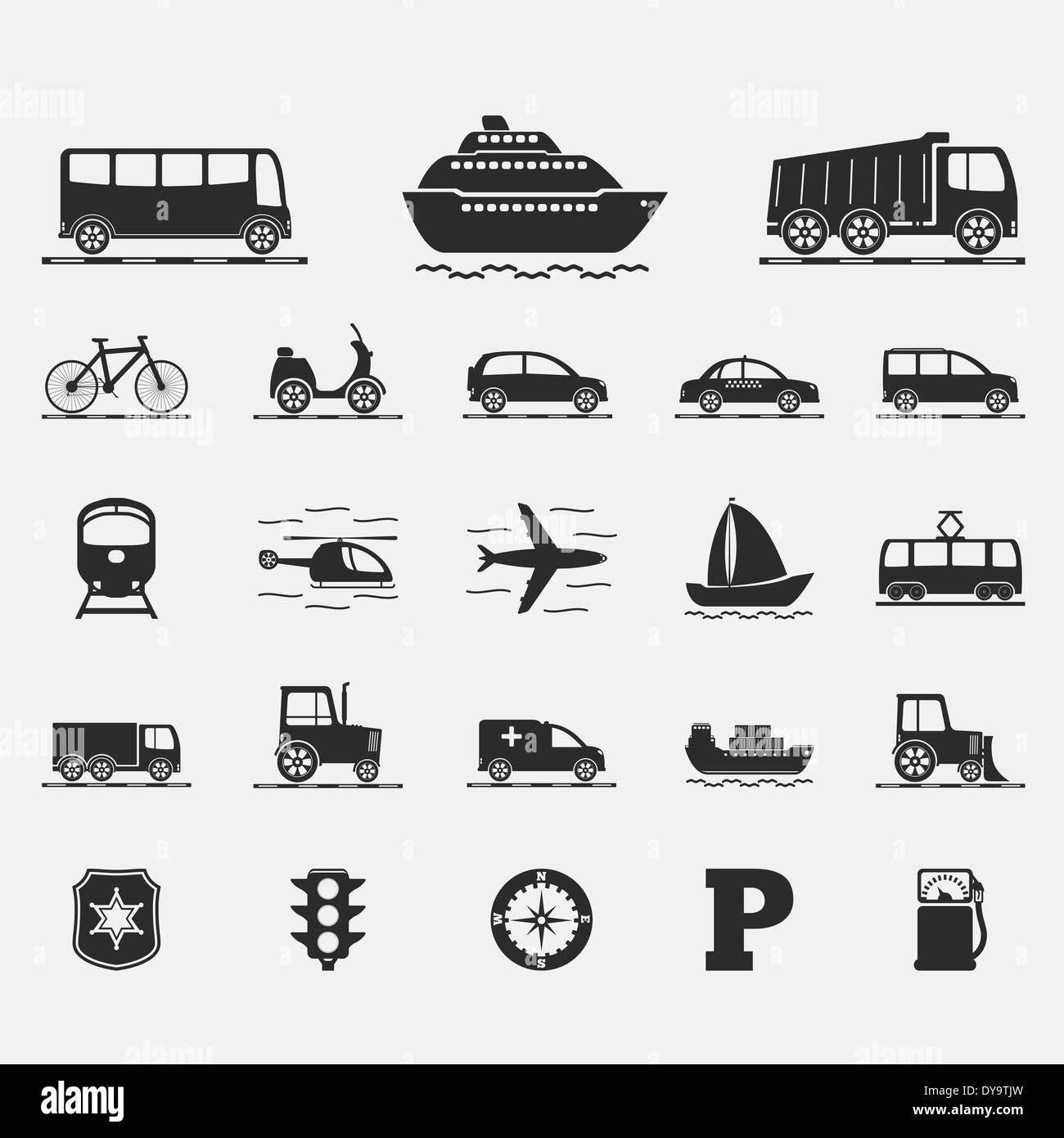 Set di diverse icone di trasporto Foto Stock