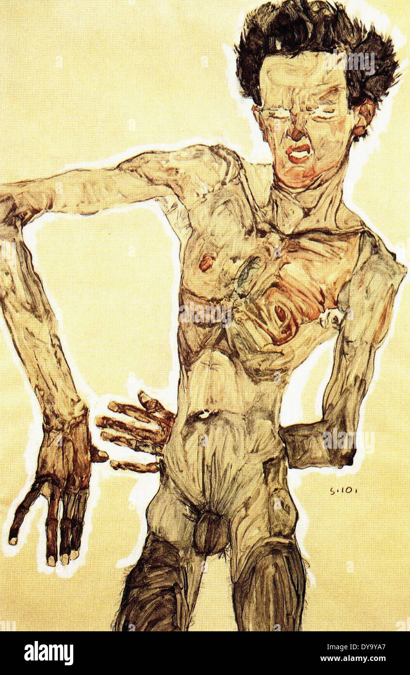Egon Schiele Autoritratto con le dita a gambo Foto Stock