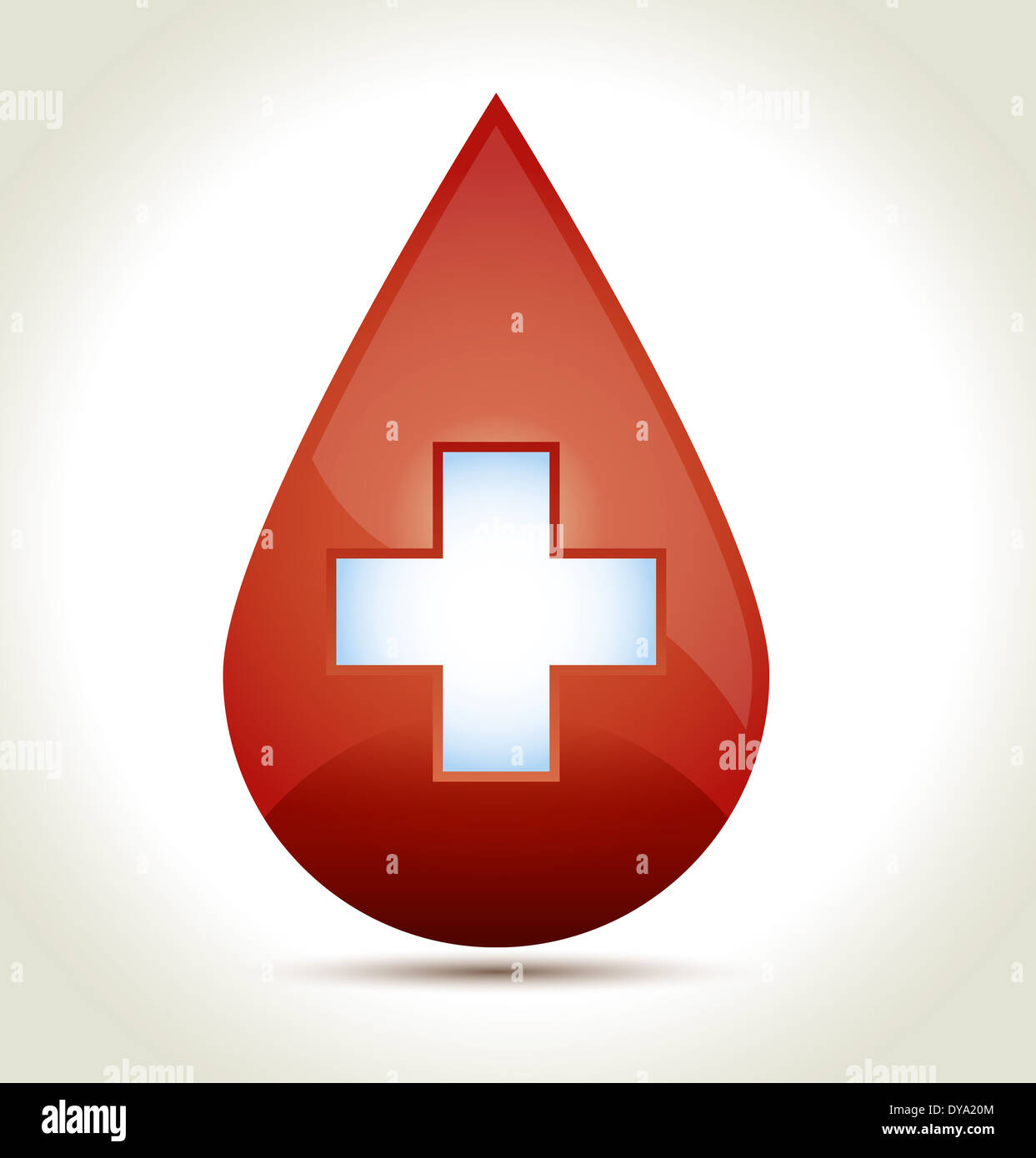 Goccia di sangue con una croce bianca e di ombra. Foto Stock