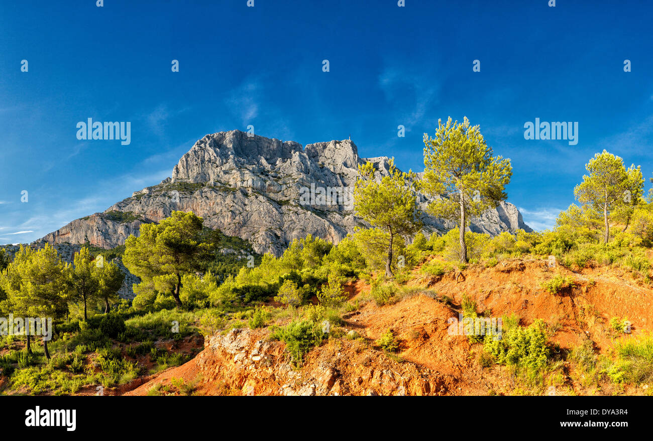 Natura riserva Sainte Victoire paesaggio della foresta di alberi di legno di primavera Montagne Colline Saint Antonin sur Bayon Bouches Francia Euro Foto Stock