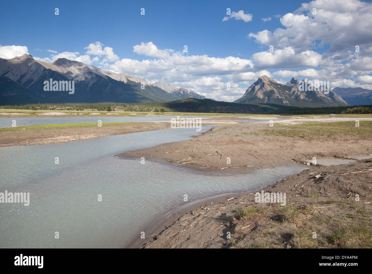 Lago di Abramo, Alberta, creek, fiume, Brook, montagne, fiumi, Canada, paesaggio, paesaggio, Nord America, acqua Foto Stock
