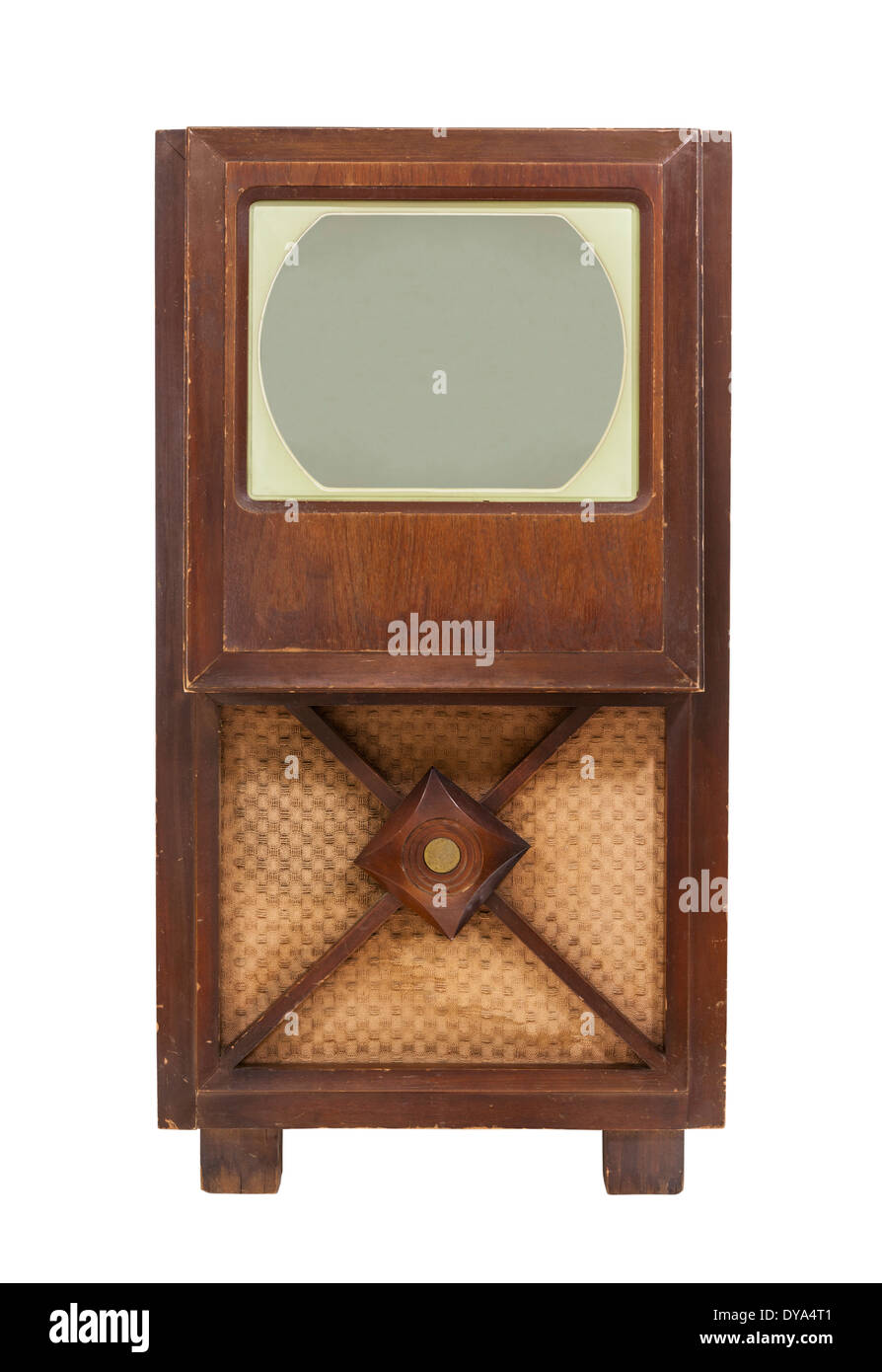 Vintage televisione antichi isolato su bianco. Foto Stock
