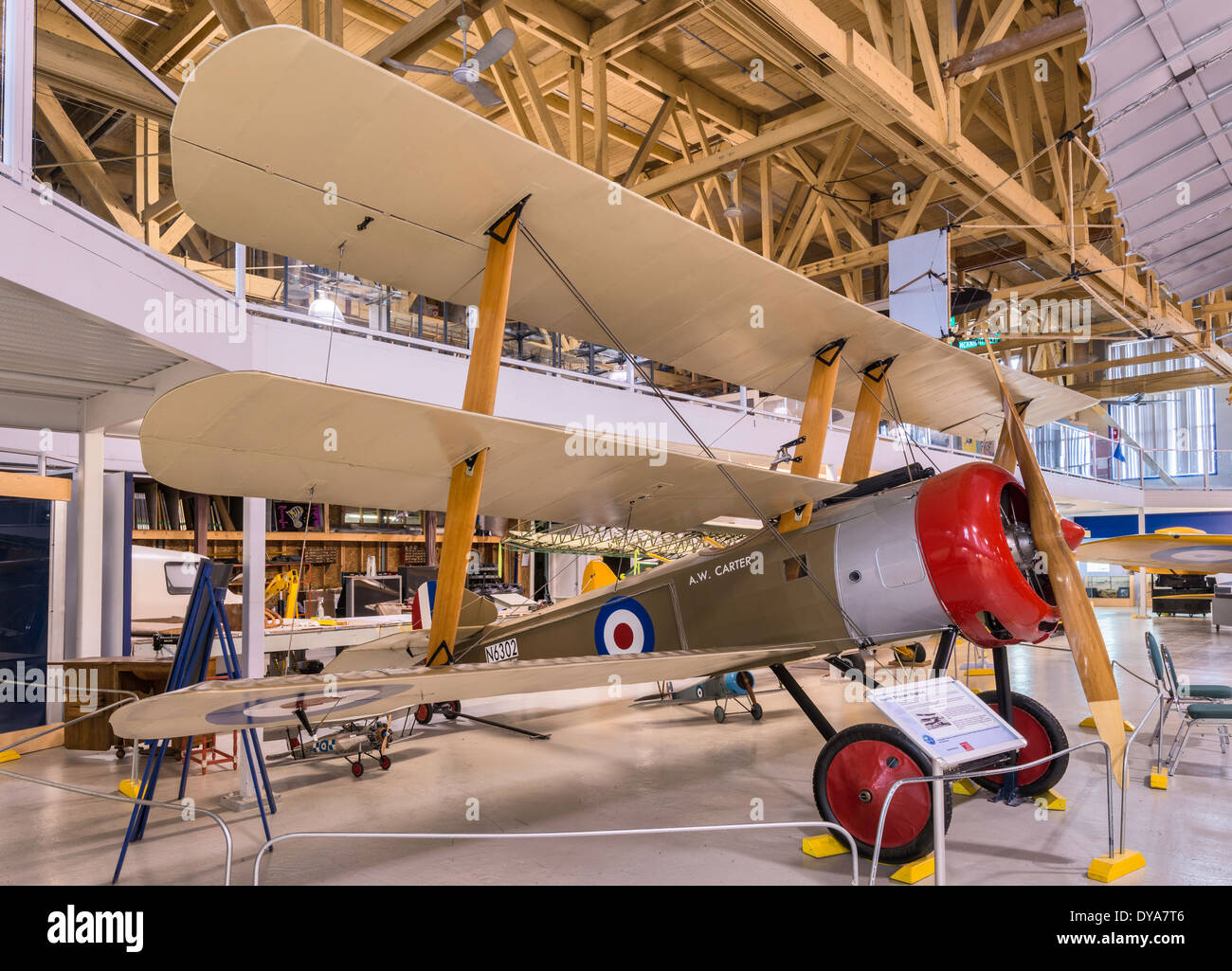 Triplano Sopwith, WW1 fighter replica a Hangar principale ad Aero Space Museum di Calgary, Calgary, Alberta, Canada Foto Stock