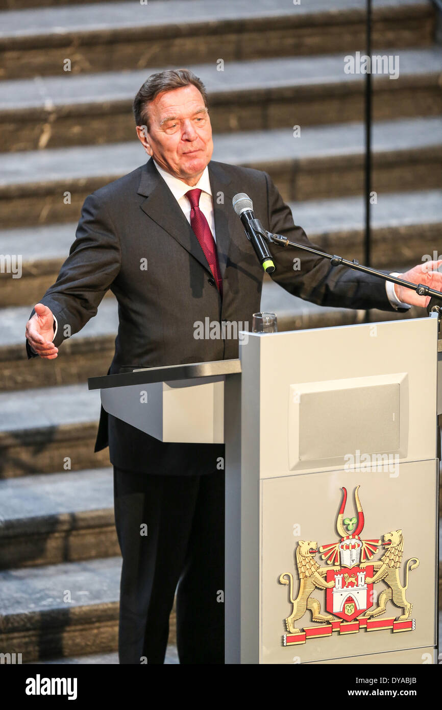 Settantesimo compleanno della ex cancelliere tedesco Gerhard Schröder - Celebrazione nel Nuovo Municipio di Hannover del 7 aprile 2014. Foto Stock