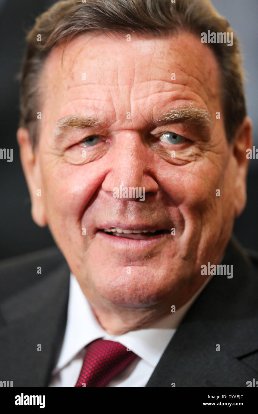 Settantesimo compleanno della ex cancelliere tedesco Gerhard Schröder - Celebrazione nel Nuovo Municipio di Hannover del 7 aprile 2014. Foto Stock