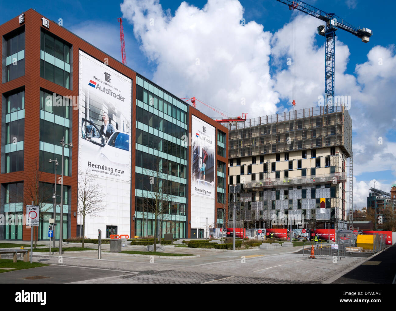 Il numero uno primo edificio di strada e la vita dello studente sito appartamenti, primo Street, Manchester, Inghilterra, Regno Unito Foto Stock