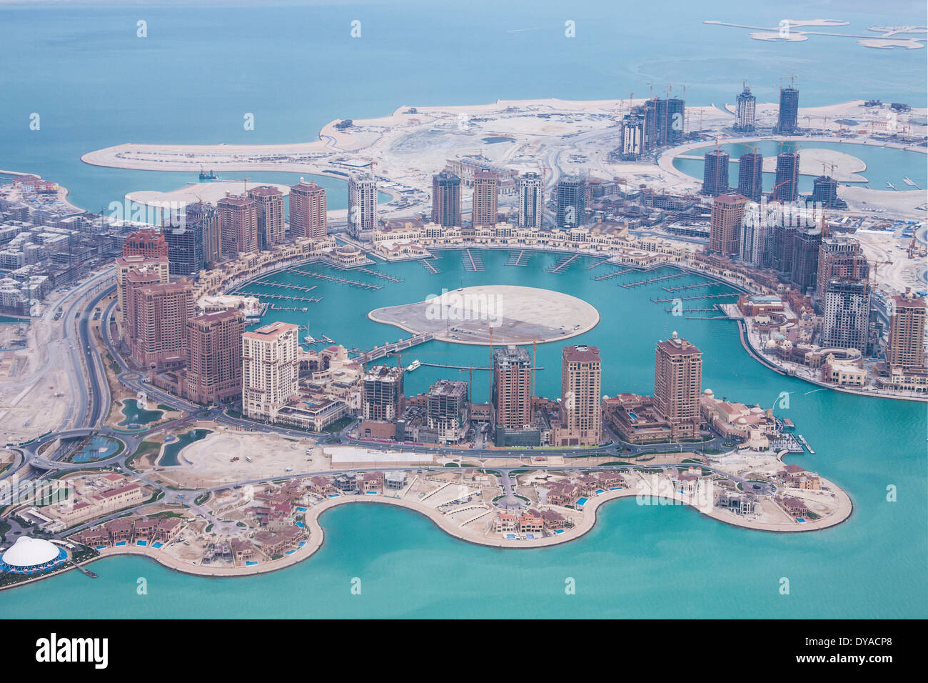 Doha, Qatar, Medio Oriente, Perla, antenna, architettura, Bay City, costruzione, sviluppo nuovo, pianificazione urbana, Foto Stock