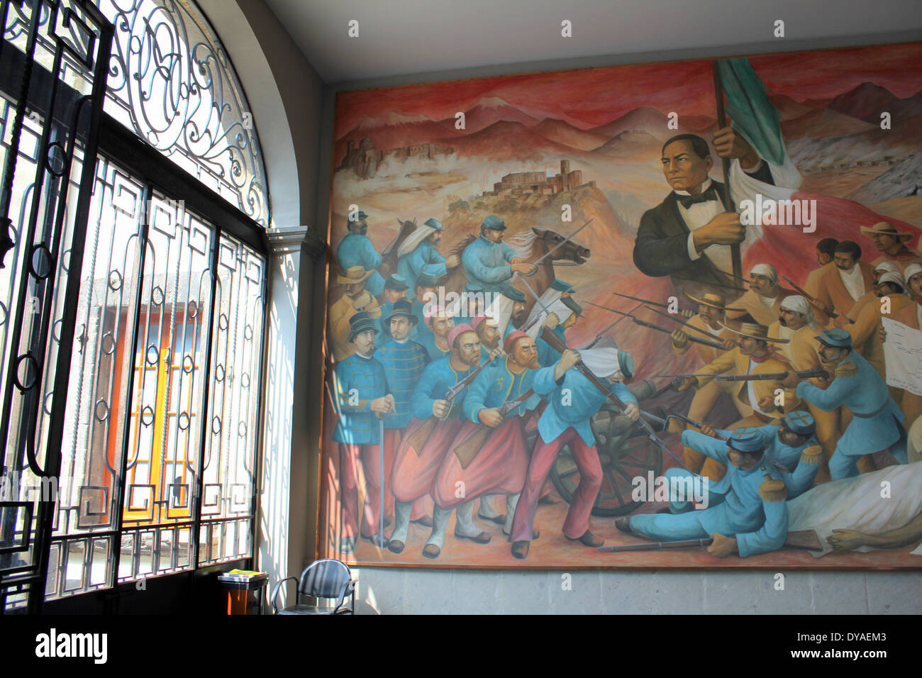 Grande pittura Beniro iof Juarez e la battaglia nel Castello di Chapultepec, Città del Messico, Messico Foto Stock