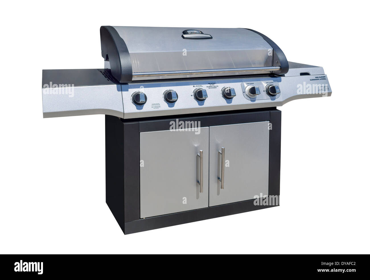 Barbecue grill a gas in acciaio inossidabile, isolato con percorso di clipping su bianco. Foto Stock