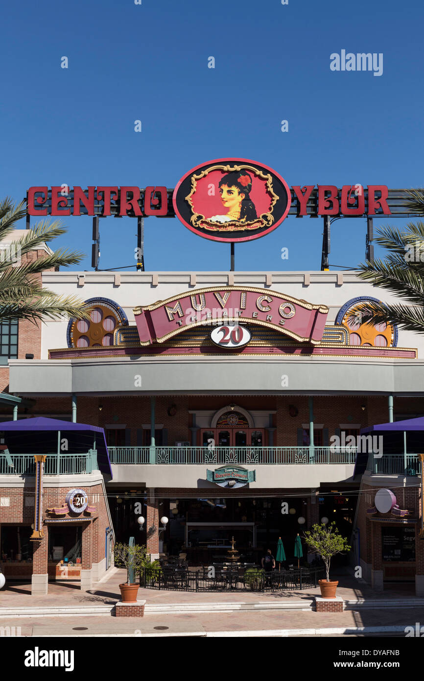 Centro Ybor Movie Theater e segno, Ybor City, FL Foto Stock