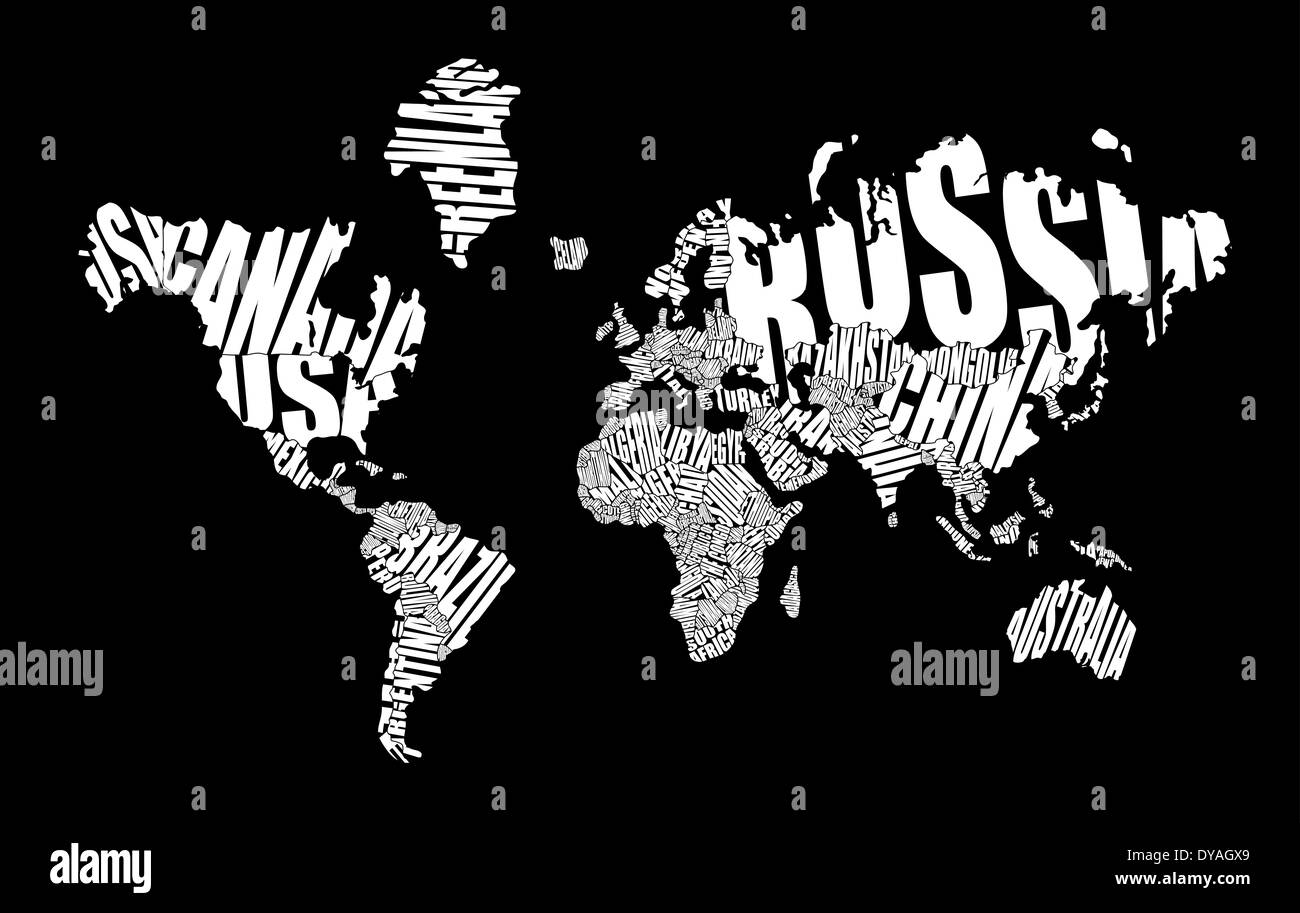Mappa del mondo testo Foto Stock