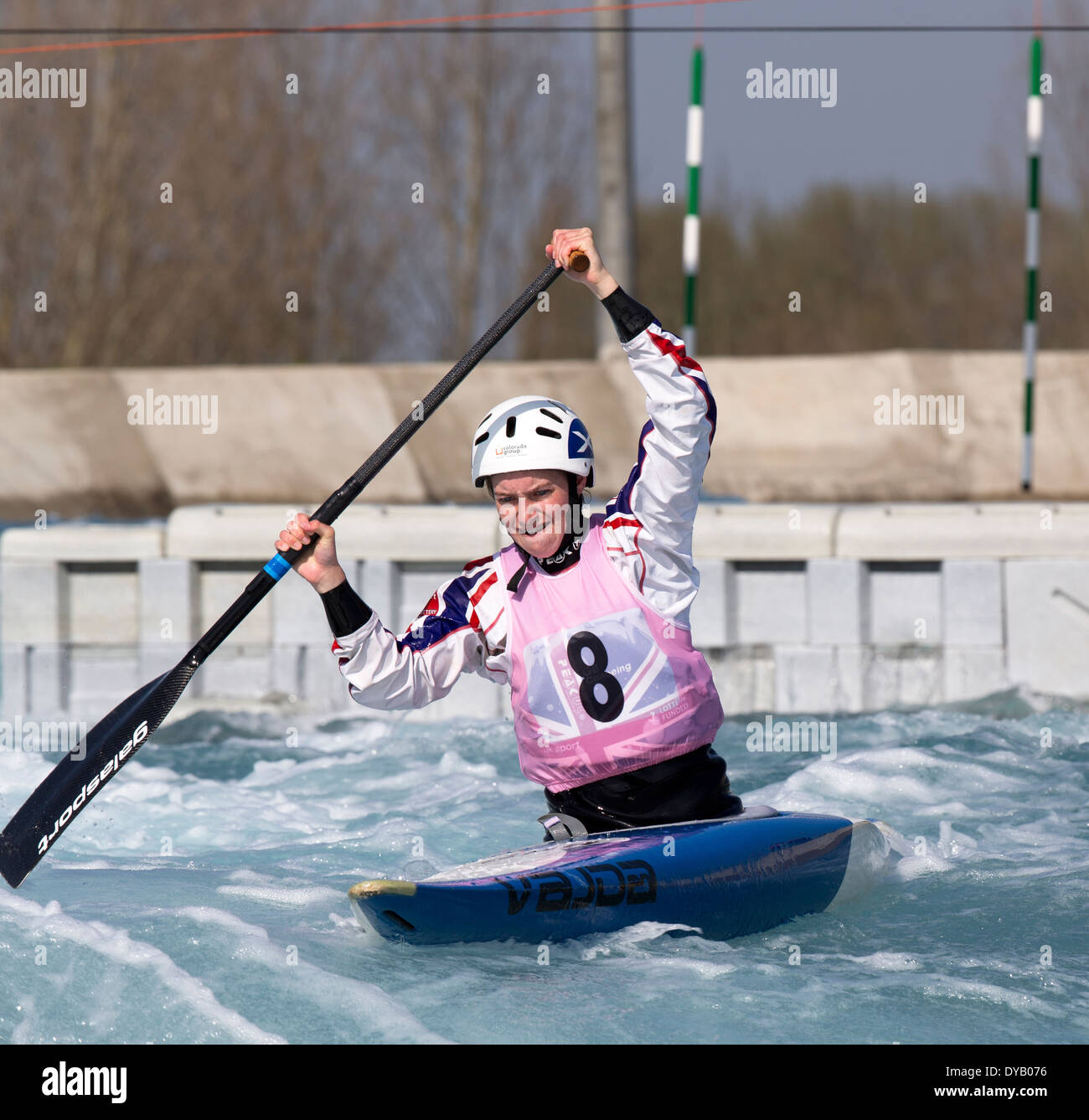 Rachel HOUSTON, B Final C1 donna GB di Canoa Slalom 2014 prove di selezione Lee Valley White Water Centre di Londra, Regno Unito Foto Stock