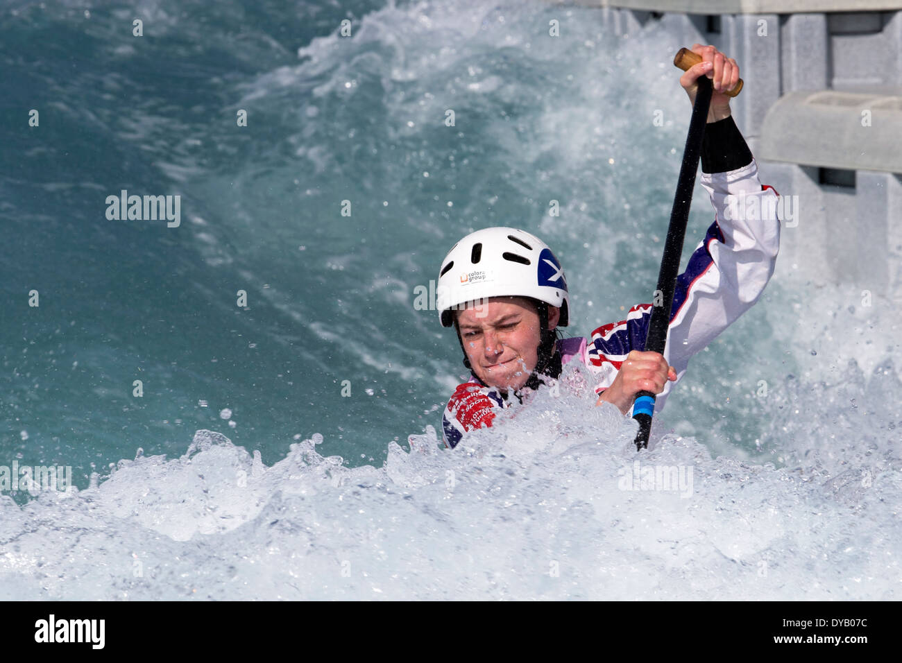 Rachel HOUSTON, B Final C1 donna GB di Canoa Slalom 2014 prove di selezione Lee Valley White Water Centre di Londra, Regno Unito Foto Stock