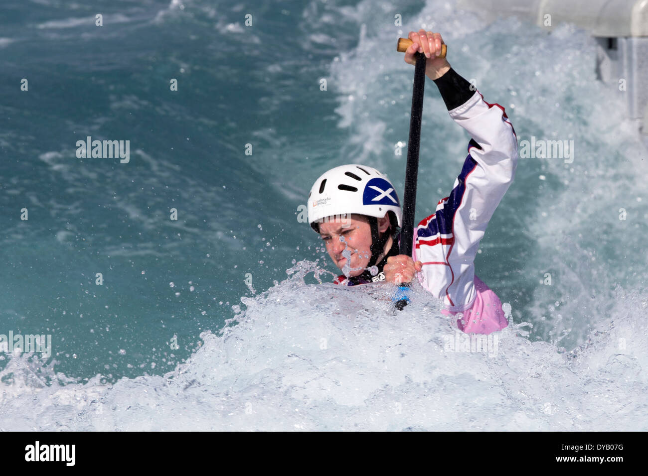 Rachel HOUSTON, B Final C1 donna GB di Canoa Slalom 2014 prove di selezione Lee Valley White Water Centre di Londra, Regno Unito Foto Stock